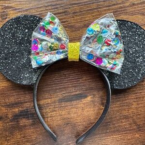 Mickey Ears Headband black sparkle with sequin bow